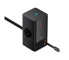 Baseus PowerCombo Digital nabíjecí stanice 65W EU černá / 65W / 1x AC / 1x USB / 1x USB-C