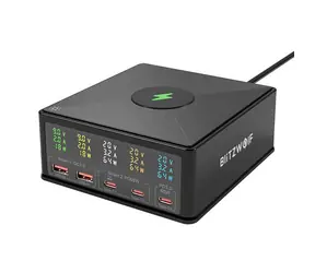 BlitzWolf 868H černá / Nabíječka / 160W / 2x USB-A / 3x USB-C / bezdrátové nabíjení 15W