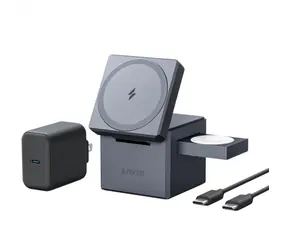 Anker 3v1 Cube MagSafe šedá / Nabíjecí stojánek / max. 15W / LED indikátor