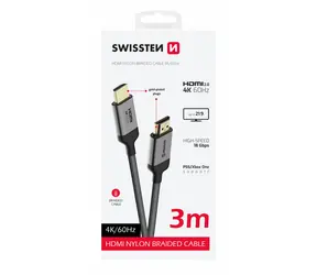SWISSTEN Kabel HDMI 2.0 (M) - HDMI 2.0 (M) 3m černá / 18 Gbps / 4K / 60Hz / zlacené kontakty
