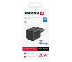 SWISSTEN Síťový adaptér GaN USB-C 20W černá / PD