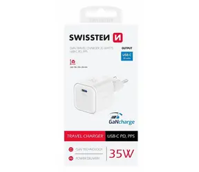 SWISSTEN Síťový adaptér GaN USB-C 35W bílá / PD