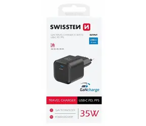 SWISSTEN Síťový adaptér GaN USB-C 35W černá / PD