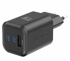 SWISSTEN Síťový adaptér GaN 2x USB-C/USB-A černá / 65W / QC / PD