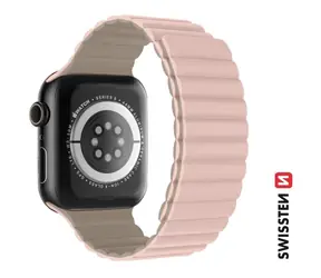 SWISSTEN Silikonový magnetický řemínek pro Apple Watch 42/44/45/49mm růžovo-capuccino