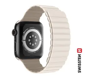 SWISSTEN Silikonový magnetický řemínek pro Apple Watch 42/44/45/49mm bílá-capuccino