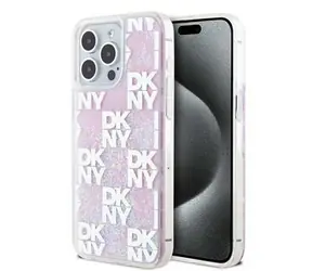 DKNY Liquid Glitter Checkered Pattern Zadní Kryt pro Apple iPhone 15 Pro Max růžová