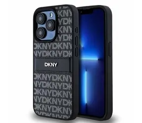 DKNY PU Leather Repeat Pattern Tonal Stripe Zadní Kryt pro Apple iPhone 15 Pro Max černá