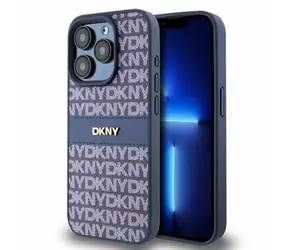 DKNY PU Leather Repeat Pattern Tonal Stripe Zadní Kryt pro Apple iPhone 15 Pro Max modrá
