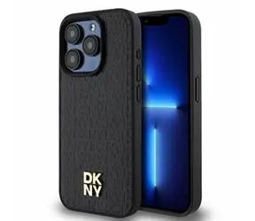 DKNY PU Leather Repeat Pattern Stack Logo Magsafe Zadní Kryt pro Apple iPhone 15 Pro Max černá