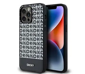 DKNY PU Leather Repeat Pattern Bottom Stripe MagSafe Zadní Kryt pro Apple iPhone 15 Pro Max černá