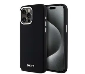 DKNY Liquid Silicone Silver Metal Logo Magsafe Zadní Kryt pro Apple iPhone 15 Pro Max černá