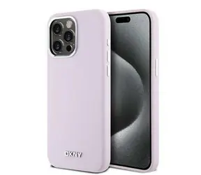 DKNY Liquid Silicone Silver Metal Logo Magsafe Zadní Kryt pro Apple iPhone 15 Pro Max růžová