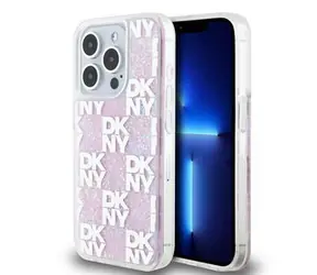 DKNY Liquid Glitter Checkered Pattern Zadní Kryt pro Apple iPhone 15 Pro růžová