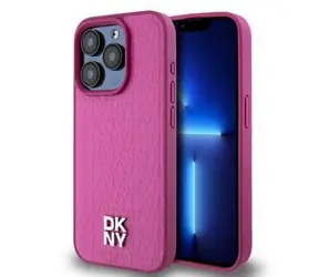 DKNY PU Leather Repeat Pattern Stack Logo Magsafe Zadní Kryt pro Apple iPhone 15 Pro růžová