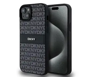 DKNY PU Leather Repeat Pattern Tonal Stripe Zadní Kryt pro Apple iPhone 15 Plus černá