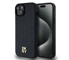 DKNY PU Leather Repeat Pattern Stack Logo Magsafe Zadní Kryt pro Apple iPhone 15 Plus černá