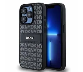 DKNY PU Leather Repeat Pattern Tonal Stripe Zadní Kryt pro Apple iPhone 14 Pro Max černá