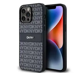 DKNY PU Leather Repeat Pattern Tonal Stripe Zadní Kryt pro Apple iPhone 14 Pro černá