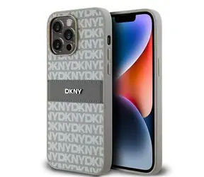 DKNY PU Leather Repeat Pattern Tonal Stripe Zadní Kryt pro Apple iPhone 14 Pro béžová