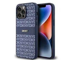 DKNY PU Leather Repeat Pattern Tonal Stripe Zadní Kryt pro Apple iPhone 14 Pro modrá