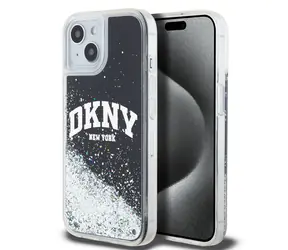 DKNY Liquid Glitter Arch Logo Zadní Kryt pro Apple iPhone 15 černá
