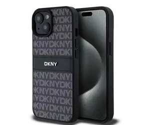 DKNY PU Leather Repeat Pattern Tonal Stripe Zadní Kryt pro Apple iPhone 15 černá