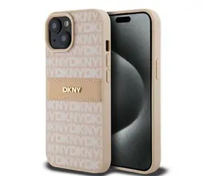 DKNY PU Leather Repeat Pattern Tonal Stripe Zadní Kryt pro Apple iPhone 15 růžová