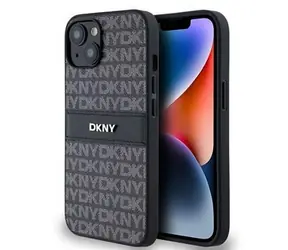 DKNY PU Leather Repeat Pattern Tonal Stripe Zadní Kryt pro Apple iPhone 14 černá