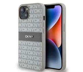 DKNY PU Leather Repeat Pattern Tonal Stripe Zadní Kryt pro Apple iPhone 14 béžová
