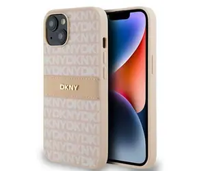 DKNY PU Leather Repeat Pattern Tonal Stripe Zadní Kryt pro Apple iPhone 14 růžová