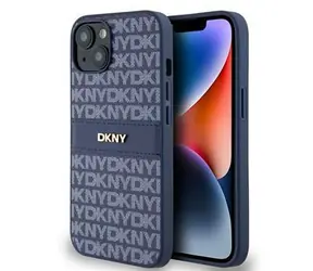 DKNY PU Leather Repeat Pattern Tonal Stripe Zadní Kryt pro Apple iPhone 14 modrá