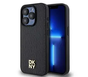 DKNY PU Leather Repeat Pattern Stack Logo Magsafe Zadní Kryt pro Apple iPhone 13 Pro černá