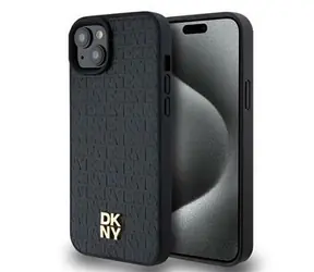 DKNY PU Leather Repeat Pattern Stack Logo Magsafe Zadní Kryt pro Apple iPhone 13 černá