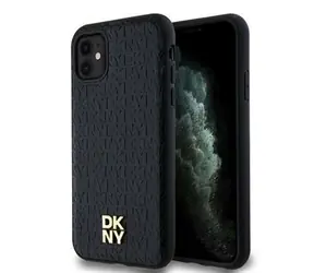 DKNY PU Leather Repeat Pattern Stack Logo Magsafe Zadní Kryt pro Apple iPhone 11 černá