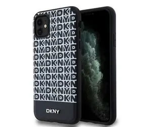 DKNY PU Leather Repeat Pattern Bottom Stripe MagSafe Zadní Kryt pro Apple iPhone 11 černá