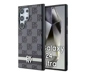 DKNY PU Leather Checkered Pattern and Stripe Zadní Kryt pro Samsung Galaxy S24 Ultra Black