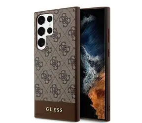 Guess PU 4G Stripe Zadní Kryt pro Samsung Galaxy S24 Ultra Brown