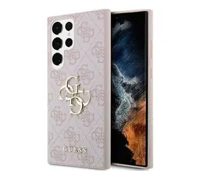 Guess PU 4G Metal Logo Zadní Kryt pro Samsung Galaxy S24 Ultra Pink