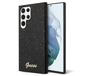 Guess PC/TPU Glitter Flakes Metal Logo Zadní Kryt pro Samsung Galaxy S24 Ultra Black
