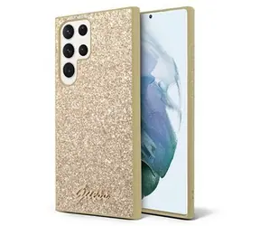Guess PC/TPU Glitter Flakes Metal Logo Zadní Kryt pro Samsung Galaxy S24 Ultra Gold