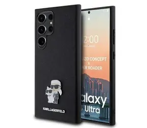 Karl Lagerfeld PU Saffiano Metal Karl and Choupette Zadní Kryt pro Samsung Galaxy S24 Ultra Black