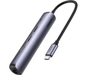 UGREEN CM418 USB Hub 5v1 USB-C šedá / 2x USB-A 3.0 / 1x HDMI (4K) / 1x RJ45 / 1x USB-C (PD) 
