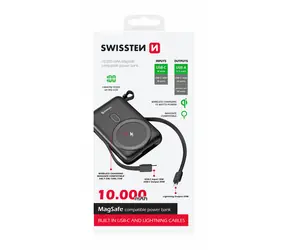 SWISSTEN 22013933 POWER BANK 10000 mAh černá / Power Bank / 22.5W / USB-C & USB & Lightning / Qi