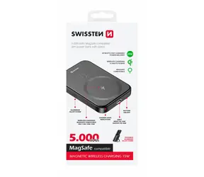 SWISSTEN 22013975 POWER BANK 5000 mAh černá / Power Bank / 20W / USB-C / Qi
