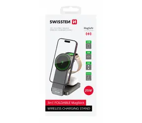 SWISSTEN Skládací bezdrátová nabíječka Magfold 3v1 25W černá