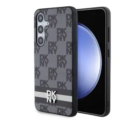 DKNY PU Leather Checkered Pattern and Stripe Zadní Kryt pro Samsung Galaxy S24 Black