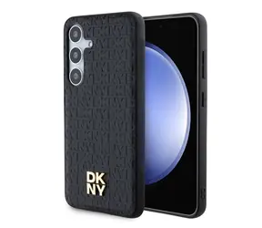 DKNY PU Leather Repeat Pattern Stack Logo Magsafe Zadní Kryt pro Samsung Galaxy S24+ Black