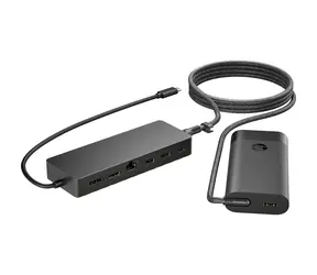 HP Universal USB-C Hub + Laptop Charger černá / USB Hub s nabíječkou / 2x USB-A / 2x USB-C / RJ45 / HDMI / DP