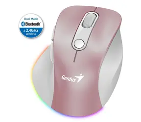 GENIUS Ergo 9000S Pro růžová / Bezdrátová myš / 2400 DPI / 2.4 GHz USB-A dongle / Bluetooth / 500mAh